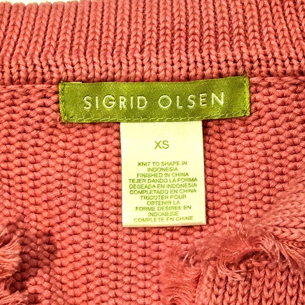 Vintage Sigrid Olsen Coral Pink Knit Collared Cardigan Jacket Fringed Pockets XS - Picture 4 of 6